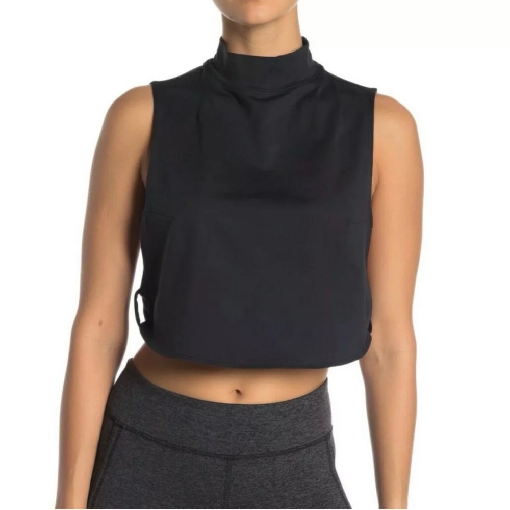 Free People Bright Lights Crop Tank Top High Neck Stretch Black Medium